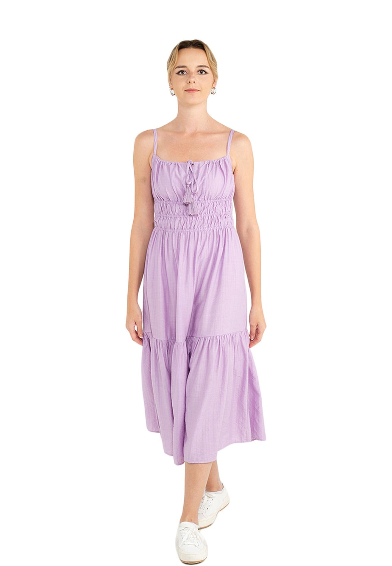 Lavender linen maxi dress with adjustable waist ties – OffOn