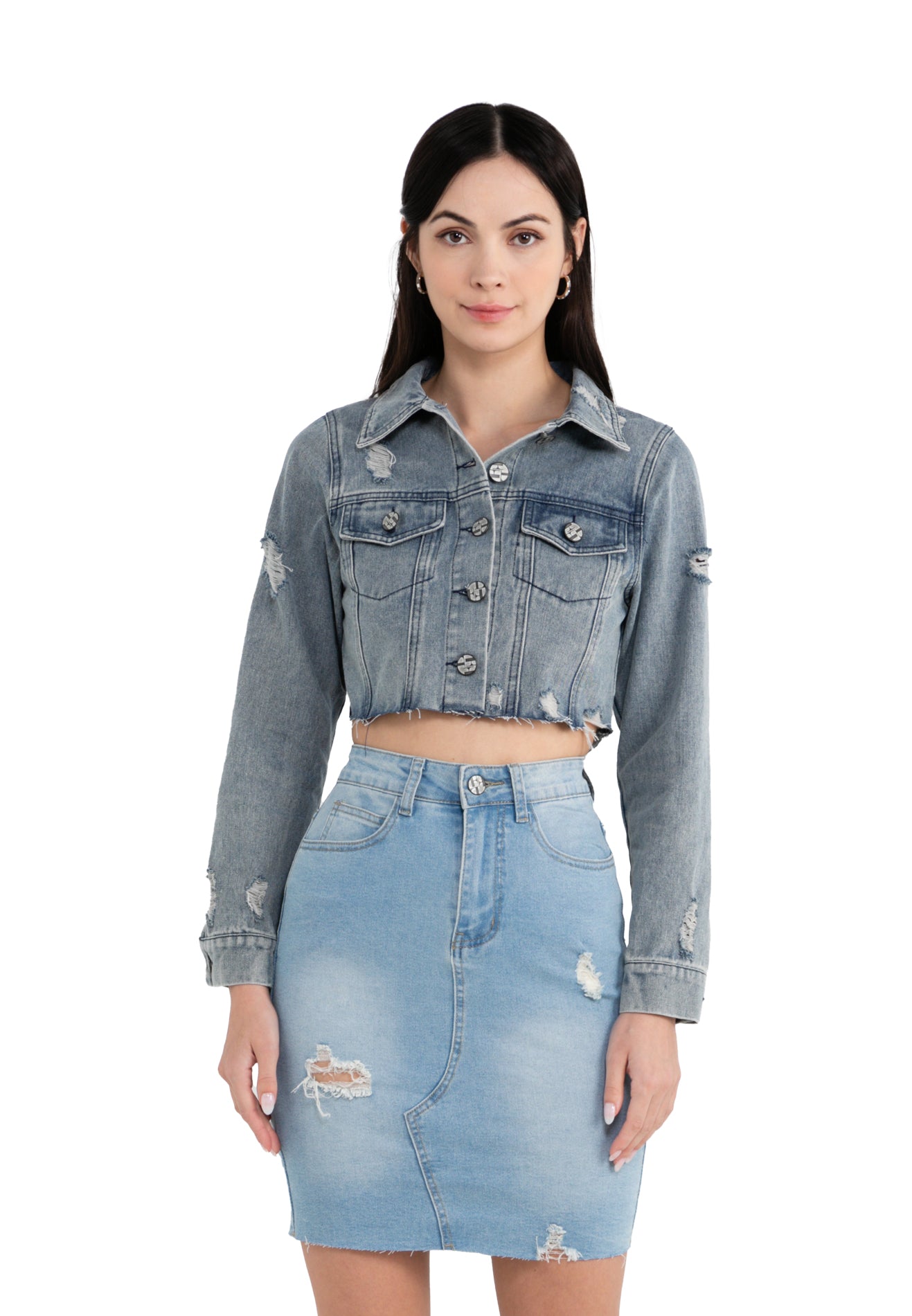 Crop ripped outlet denim jacket