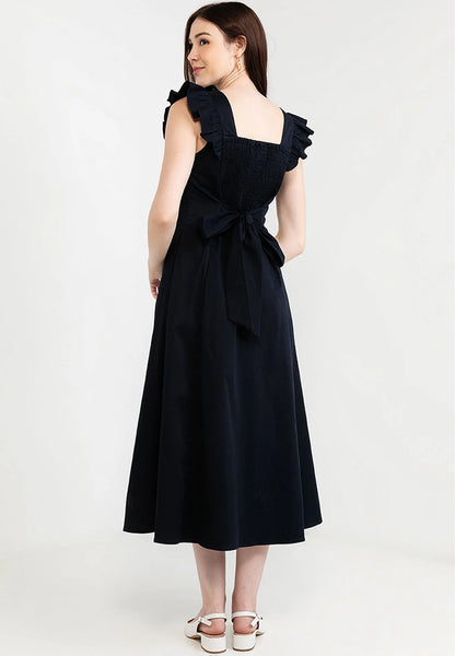 Ruffle Sleeves Front Tie Bow Maxi Dress