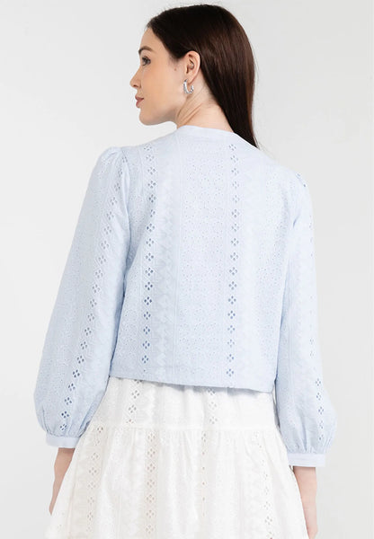 Mandarin Collar Geometric Print Lace Blouse