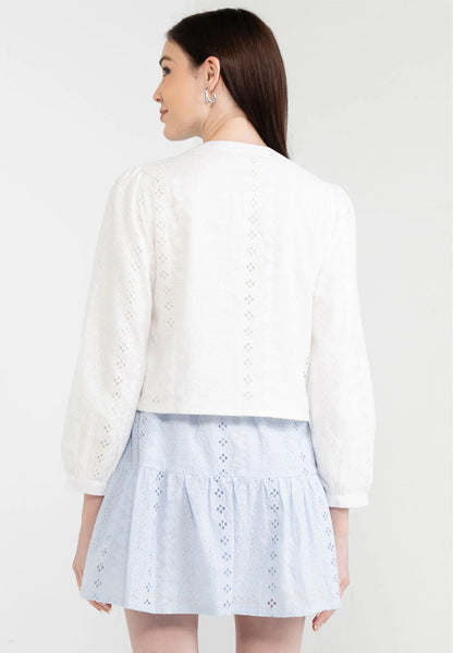 Mandarin Collar Geometric Print Lace Blouse