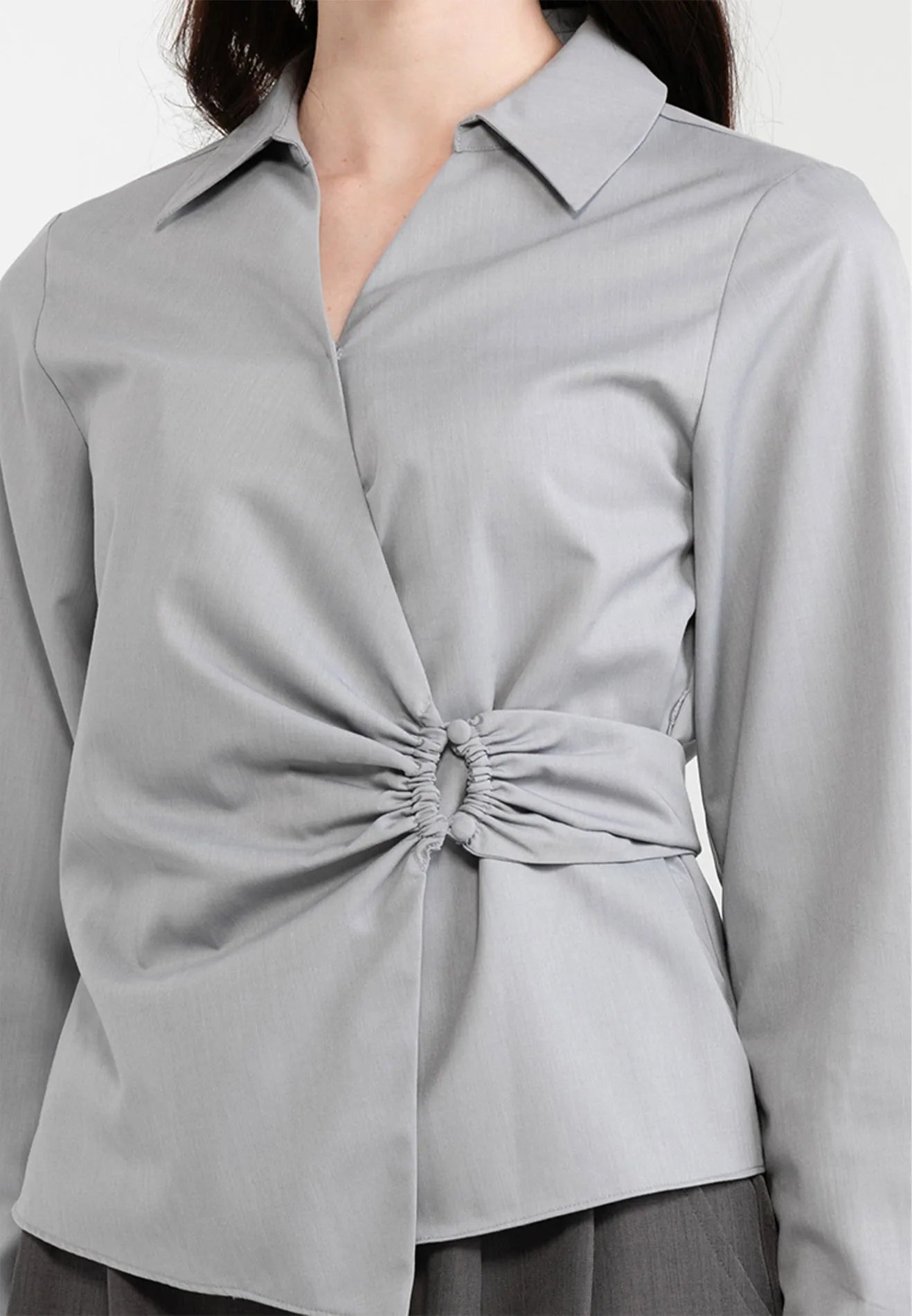 V-Neck Wrap Button Blouse