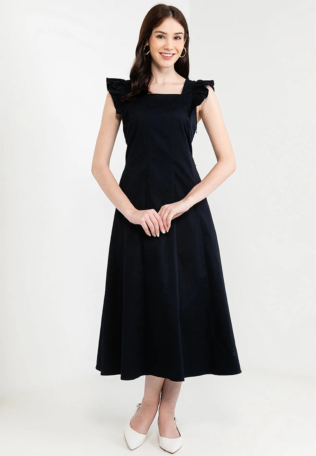 Ruffle Sleeves Front Tie Bow Maxi Dress