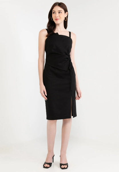 Sleeveless Midi Wrap Button Tie Dress