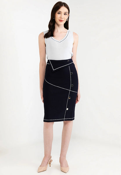 Button Details Knitted Pencil Skirt