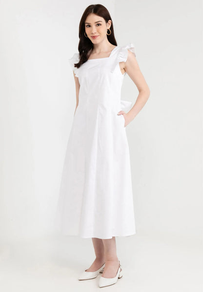 Ruffle Sleeves Front Tie Bow Maxi Dress