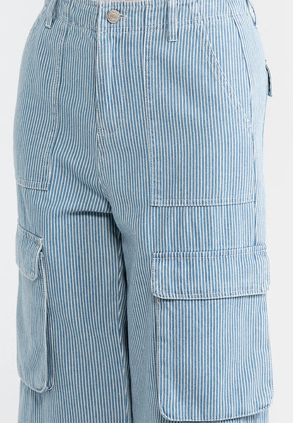 Hickory Striped Wide Leg Jeans