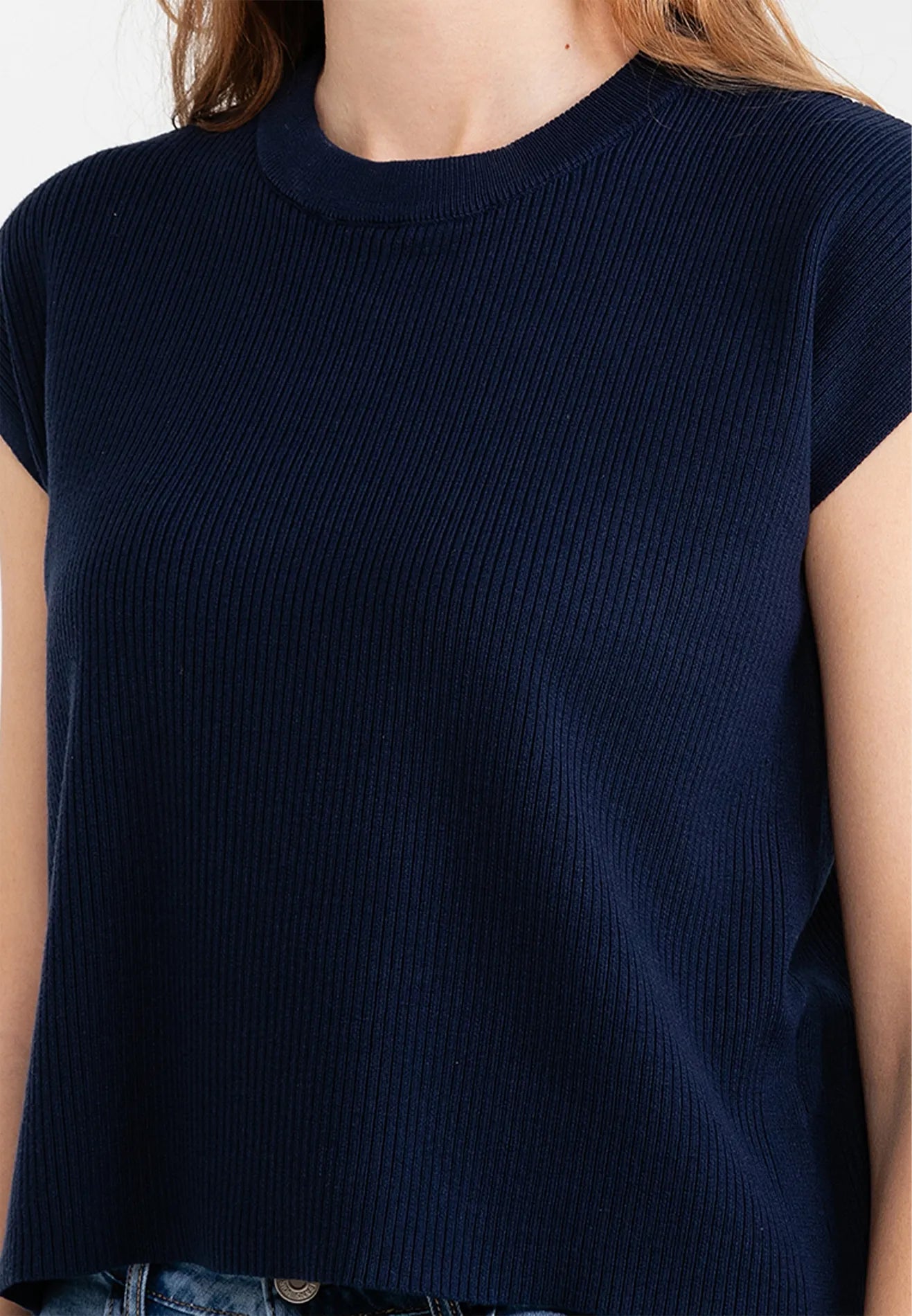 Plain Knitted Cap Sleeves Boxy Top