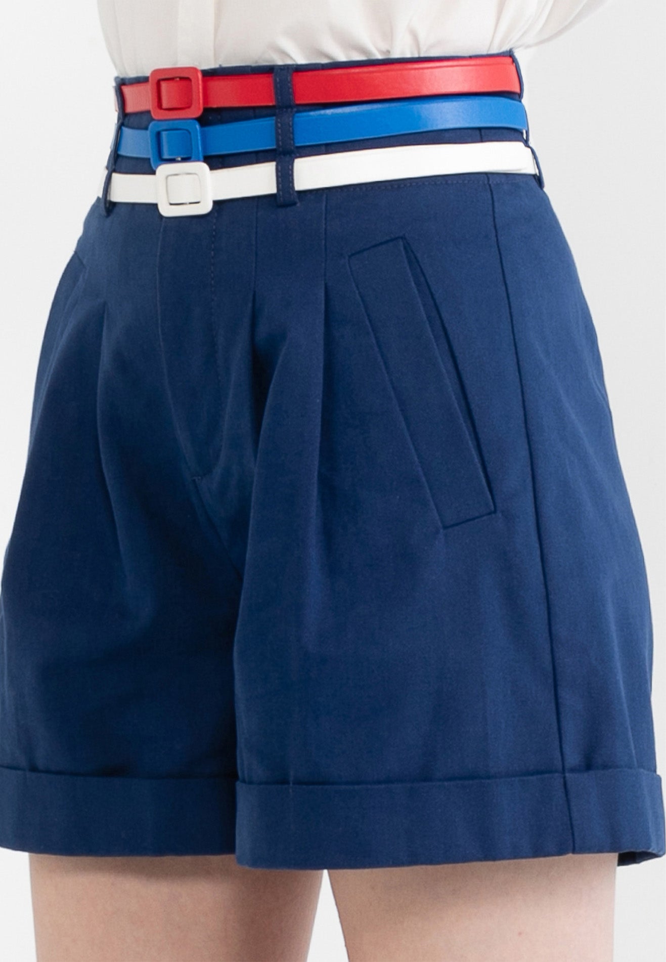 Be Paris Collection: Triple Belt Pocket Pleated Shorts