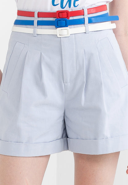 Be Paris Collection: Triple Belt Pocket Pleated Shorts