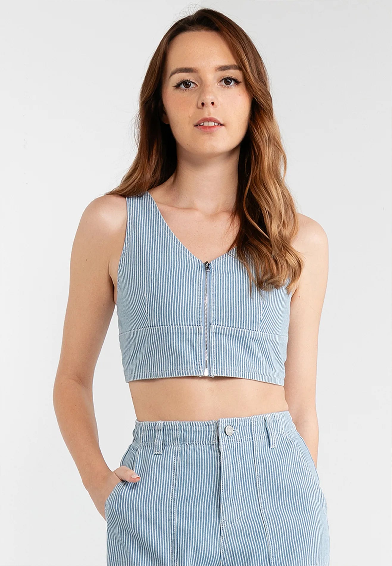 Hickory Striped V-Neck Cropped Top