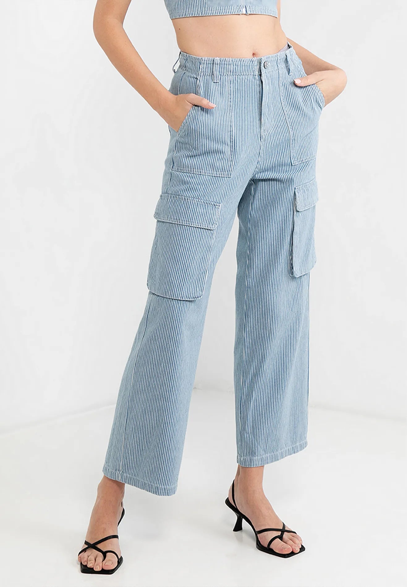 Hickory Striped Wide Leg Jeans