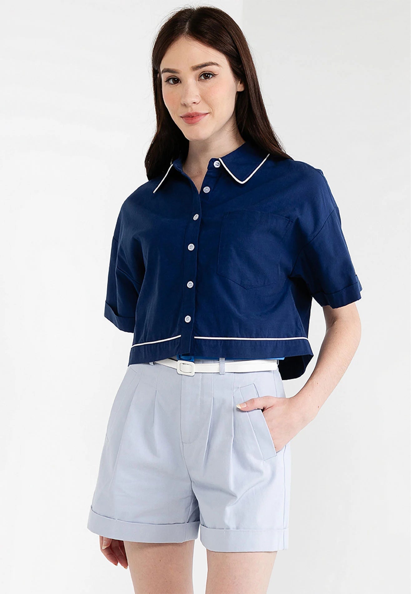 Be Paris Collection: Button Front Cropped Shirt