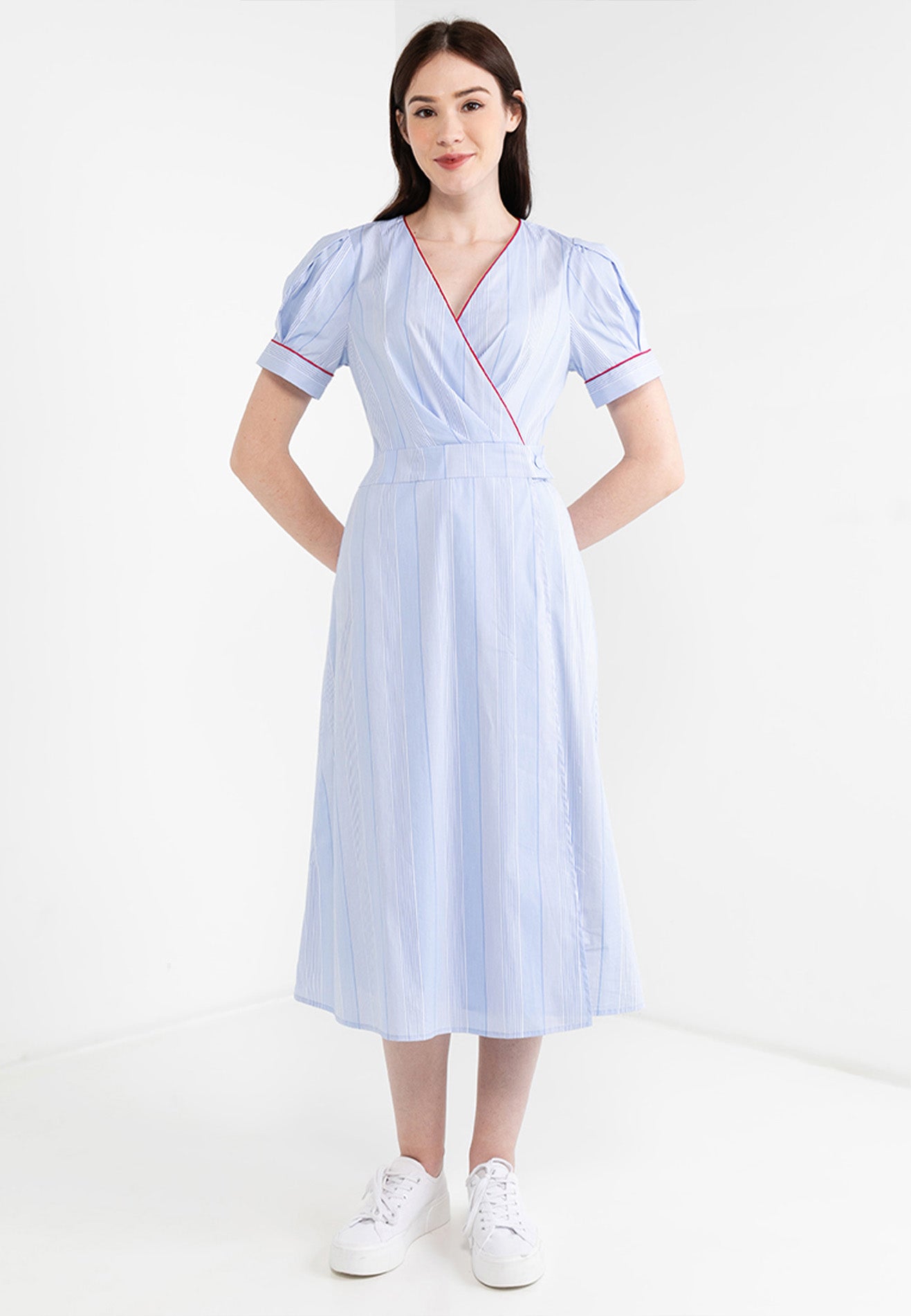 Be Paris Collection: Belt Tie Striped Wrap Dress