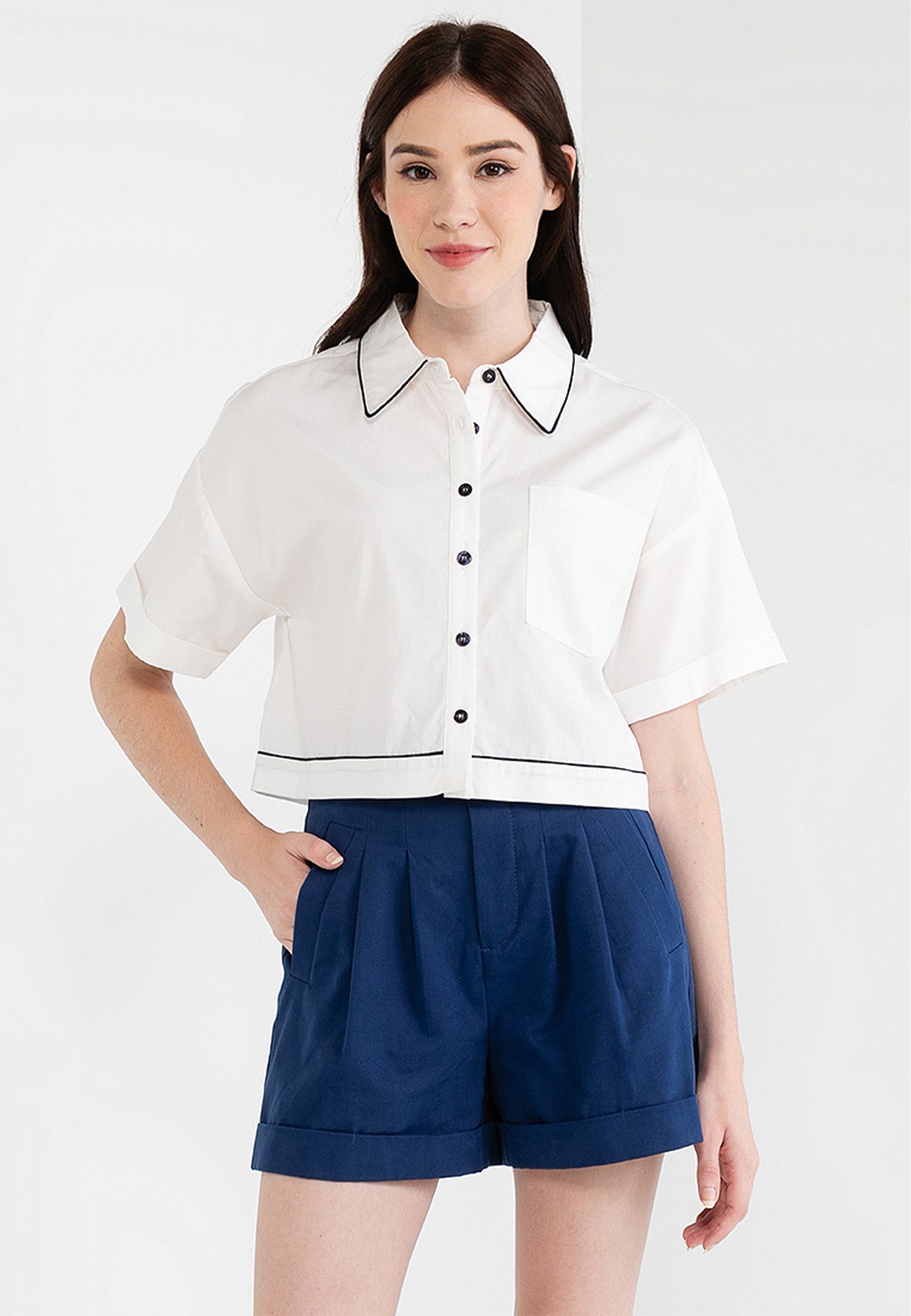 Be Paris Collection: Button Front Cropped Shirt