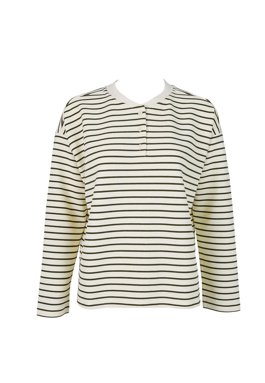 Oversized Striped Buttoned Cotton Knit Top