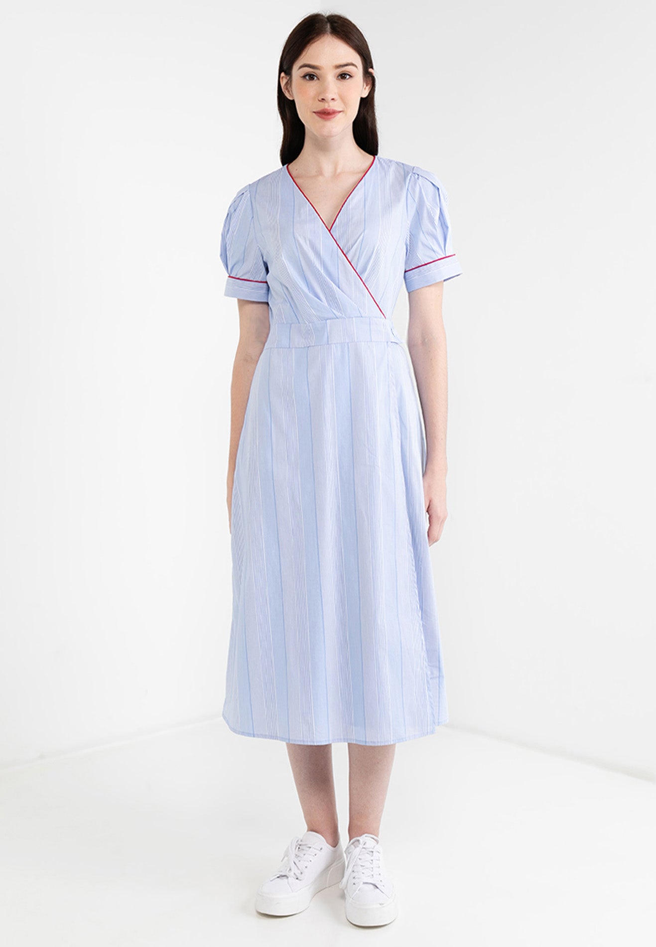 Be Paris Collection: Belt Tie Striped Wrap Dress