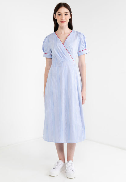 Be Paris Collection: Belt Tie Striped Wrap Dress