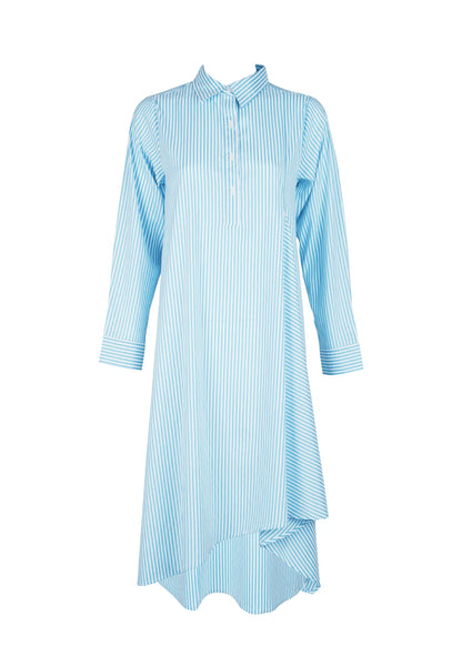 Asymmetrical Striped Buttoned Long Top Dress