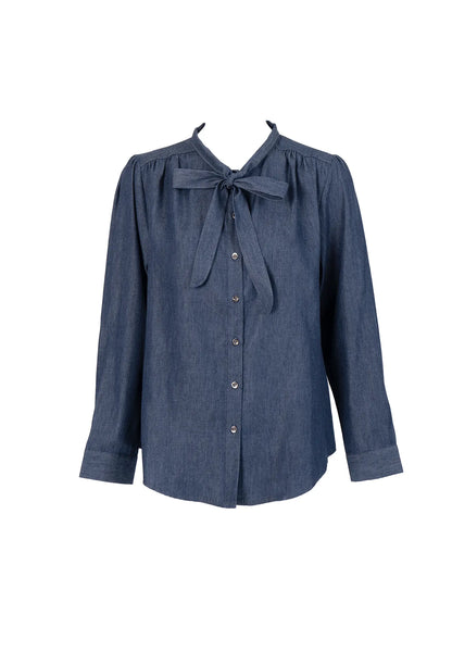 Denim Tie-Neck Shirt