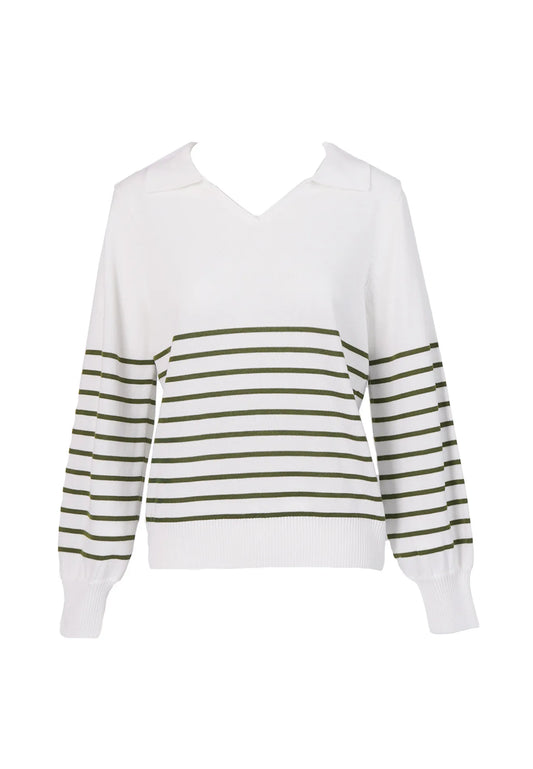 Oversized Marine Striped V-Collared Knit Top