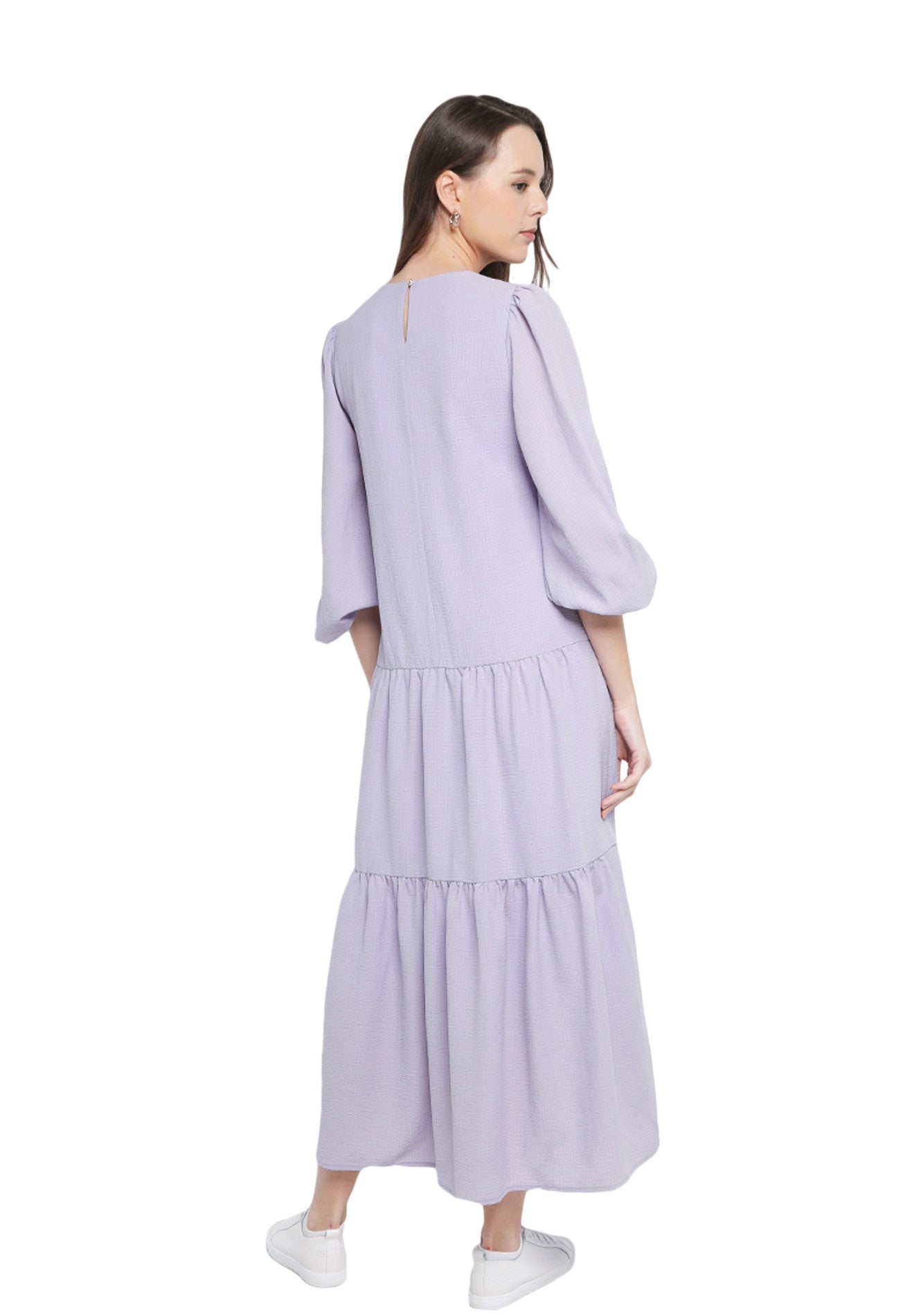 ELLE Apparel Puff Sleeves Ruffle Maxi Dress