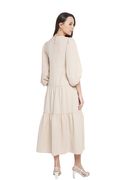 ELLE Apparel Puff Sleeves Ruffle Maxi Dress