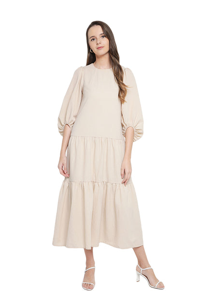 ELLE Apparel Puff Sleeves Ruffle Maxi Dress