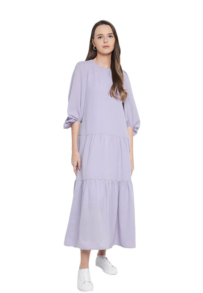 ELLE Apparel Puff Sleeves Ruffle Maxi Dress