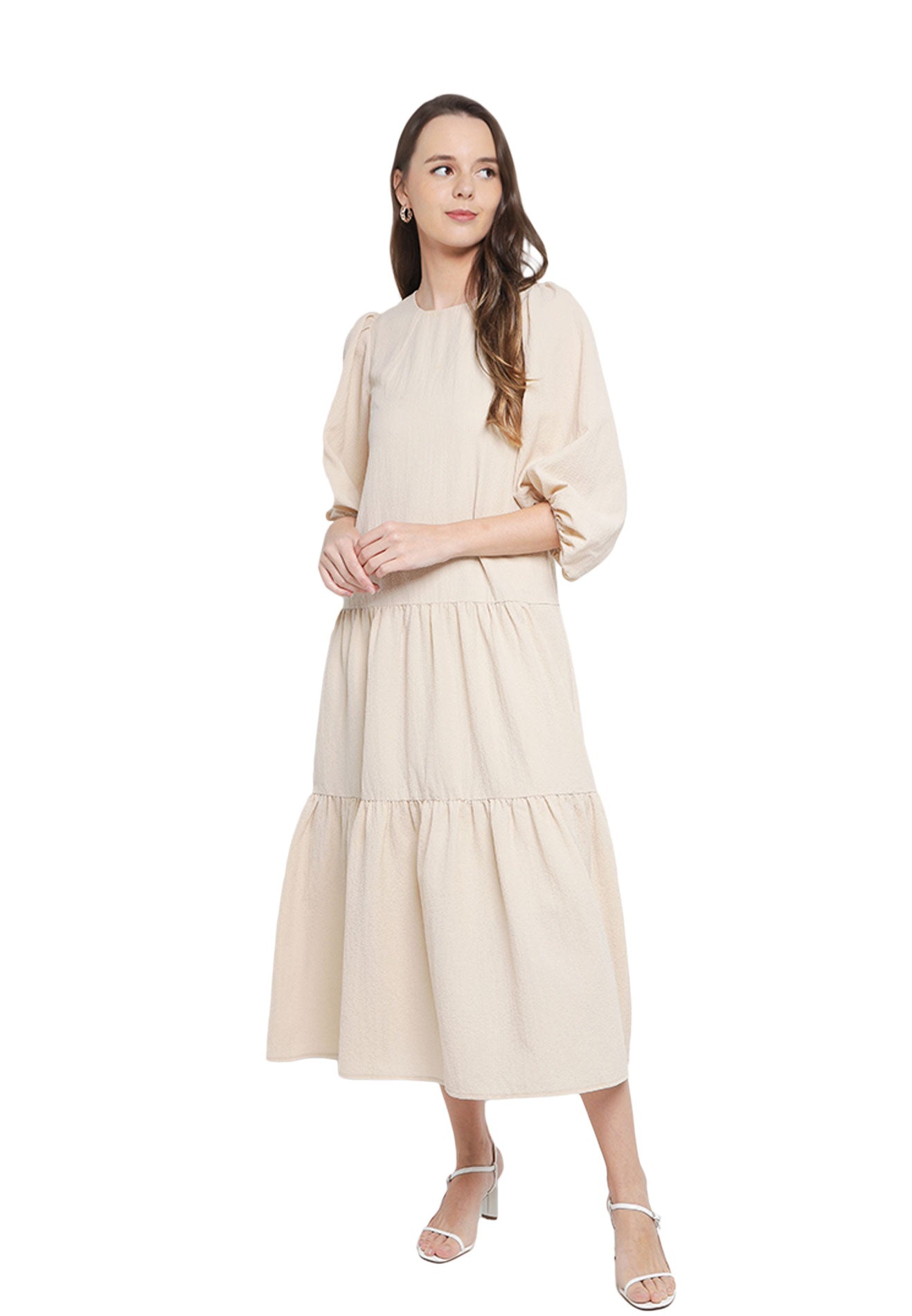 ELLE Apparel Puff Sleeves Ruffle Maxi Dress