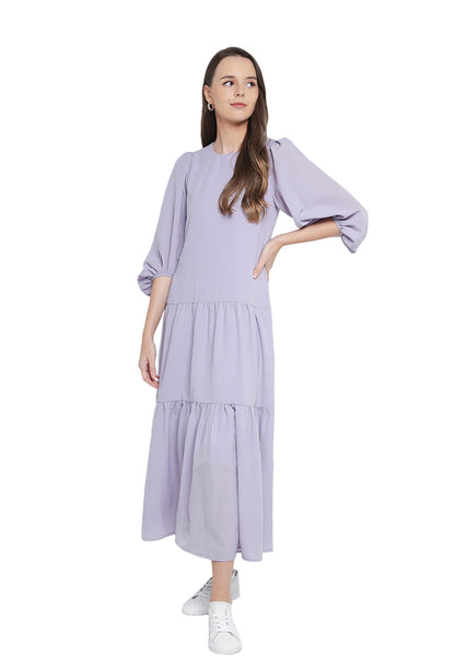 ELLE Apparel Puff Sleeves Ruffle Maxi Dress